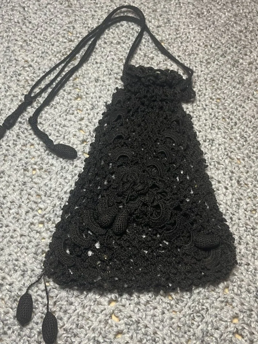 Victorian Black Crochet Lace Mourning Bag / Purse plus | Key chain holder